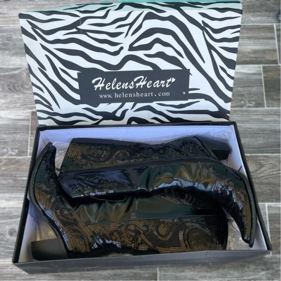 helen’s heart Shoes - Helens Heart Tall Sequin and Embroidered Boots with Zipper Closure!  Worn once!